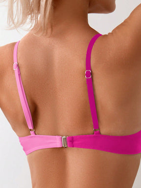 SHEIN Swim Conjunto de Bikini feminino com detalhe transversal em blocos de cores para o verão na praia