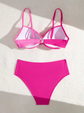 SHEIN Swim Conjunto de Bikini feminino com detalhe transversal em blocos de cores para o verão na praia