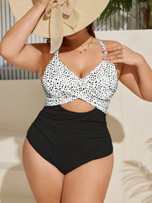 SHEIN Swim Curve Maiô Elegante e Sexy com Twist e Recorte, Plus Size, Adequado para Férias de Verão
