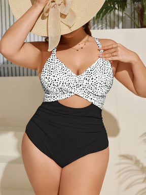 SHEIN Swim Curve Maiô Elegante e Sexy com Twist e Recorte, Plus Size, Adequado para Férias de Verão