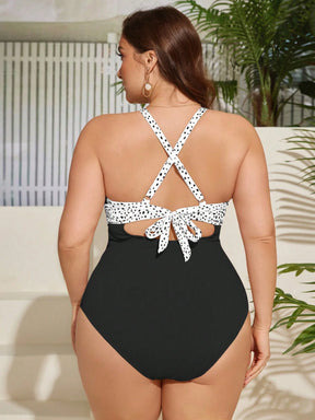 SHEIN Swim Curve Maiô Elegante e Sexy com Twist e Recorte, Plus Size, Adequado para Férias de Verão