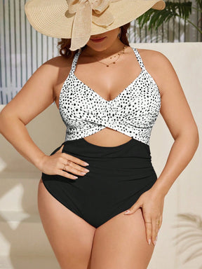 SHEIN Swim Curve Maiô Elegante e Sexy com Twist e Recorte, Plus Size, Adequado para Férias de Verão