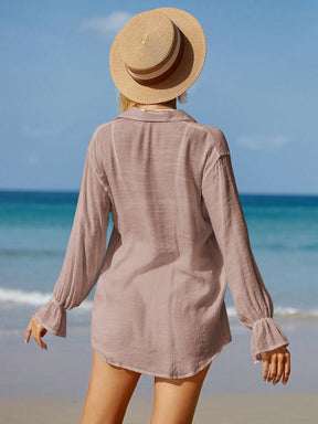 SHEIN Swim Sólido Botão Frontal Conjunto De Cobertura