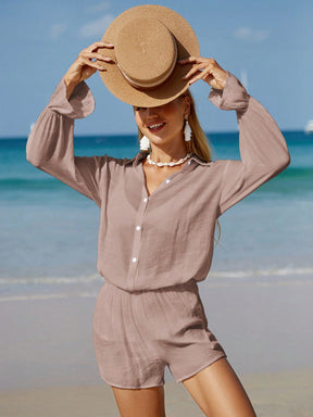 SHEIN Swim Sólido Botão Frontal Conjunto De Cobertura