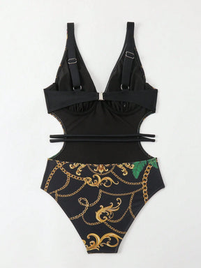 SHEIN Swim Maiô de uma peça com armação para senhoras, de praia de verão, com posicionamento de estampa e direitos autorais adquiridos