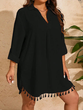 Swim Vcay Roupa De Praia Capa para Praia com Bainha de Borla, Plus Size, Verão, Para Mulheres