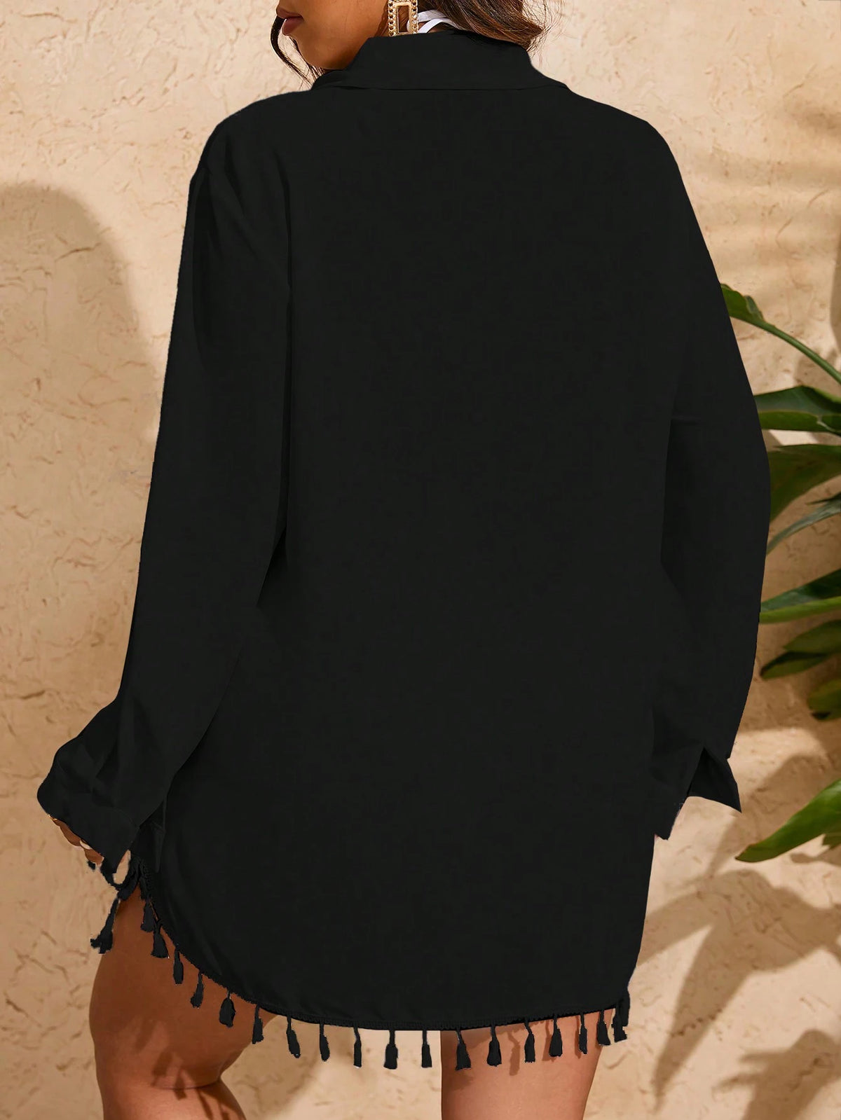 Swim Vcay Roupa De Praia Capa para Praia com Bainha de Borla, Plus Size, Verão, Para Mulheres
