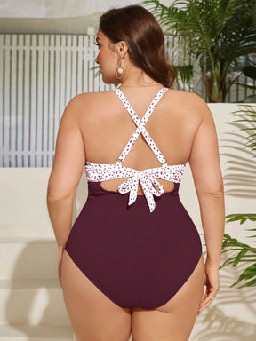SHEIN Swim Curve Maiô Elegante e Sexy com Twist e Recorte, Plus Size, Adequado para Férias de Verão