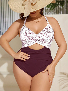 SHEIN Swim Curve Maiô Elegante e Sexy com Twist e Recorte, Plus Size, Adequado para Férias de Verão
