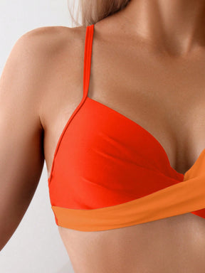 SHEIN Swim Conjunto de Bikini feminino com detalhe transversal em blocos de cores para o verão na praia
