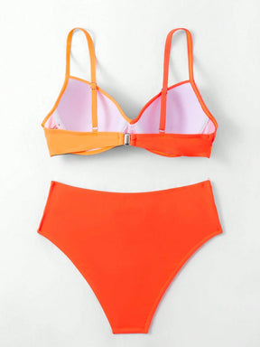 SHEIN Swim Conjunto de Bikini feminino com detalhe transversal em blocos de cores para o verão na praia