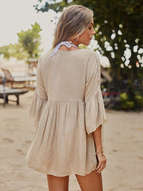 SHEIN VCAY Kimono de Praia Feminino com Decote em V e Bainha de Flor de Lótus
