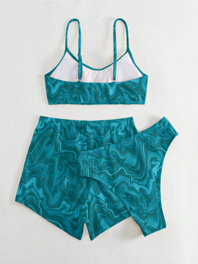 SHEIN Swim Conjunto de Maiô Bikini feminino com alças finas para o verão na Praia com Estampa de Redemoinho, impressionados aleatoriamente.