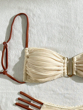 SHEIN Swim Conjunto de Maiô Bikini sexy feminino com recortes e drapeados em bloco de cores para praia de verão