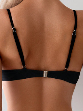 Conjunto de Maiô Bikini sexy e plissado com cor sólida para praia de verão feminino