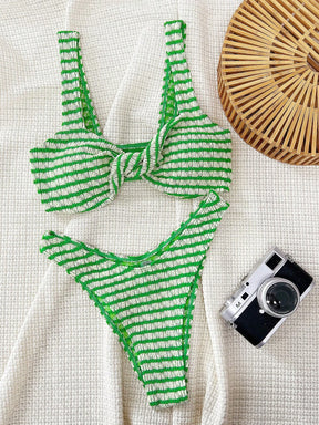 Swim Vcay Conjunto de Maiô Bikini Feminino Listrado de Duas Peças, Conjunto de Maiô Bikini Twist, Maiô, Traje de Praia de Verão, Praia de Verão