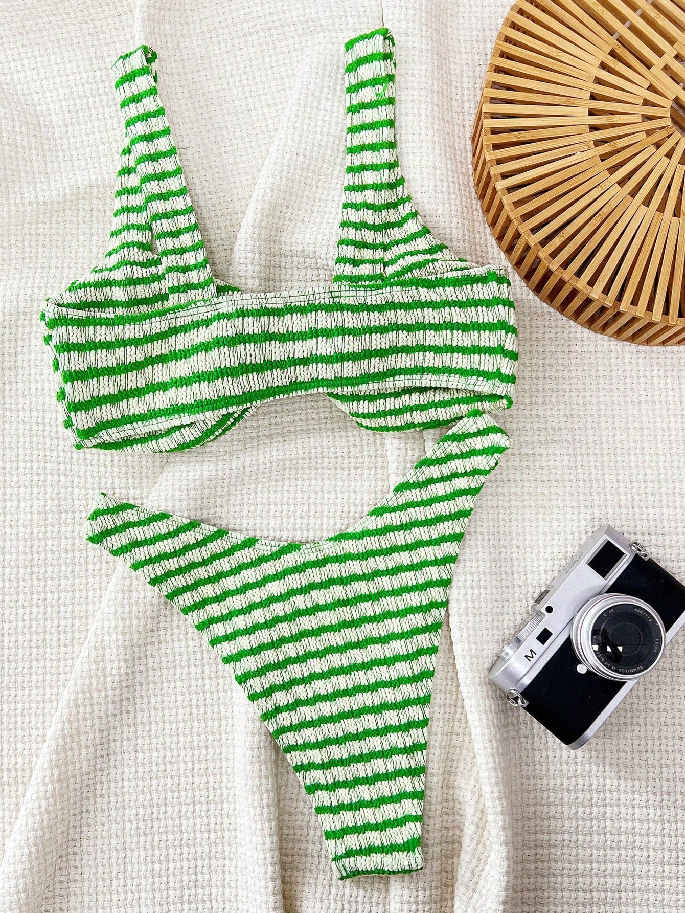 Swim Vcay Conjunto de Maiô Bikini Feminino Listrado de Duas Peças, Conjunto de Maiô Bikini Twist, Maiô, Traje de Praia de Verão, Praia de Verão