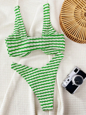 Swim Vcay Conjunto de Maiô Bikini Feminino Listrado de Duas Peças, Conjunto de Maiô Bikini Twist, Maiô, Traje de Praia de Verão, Praia de Verão