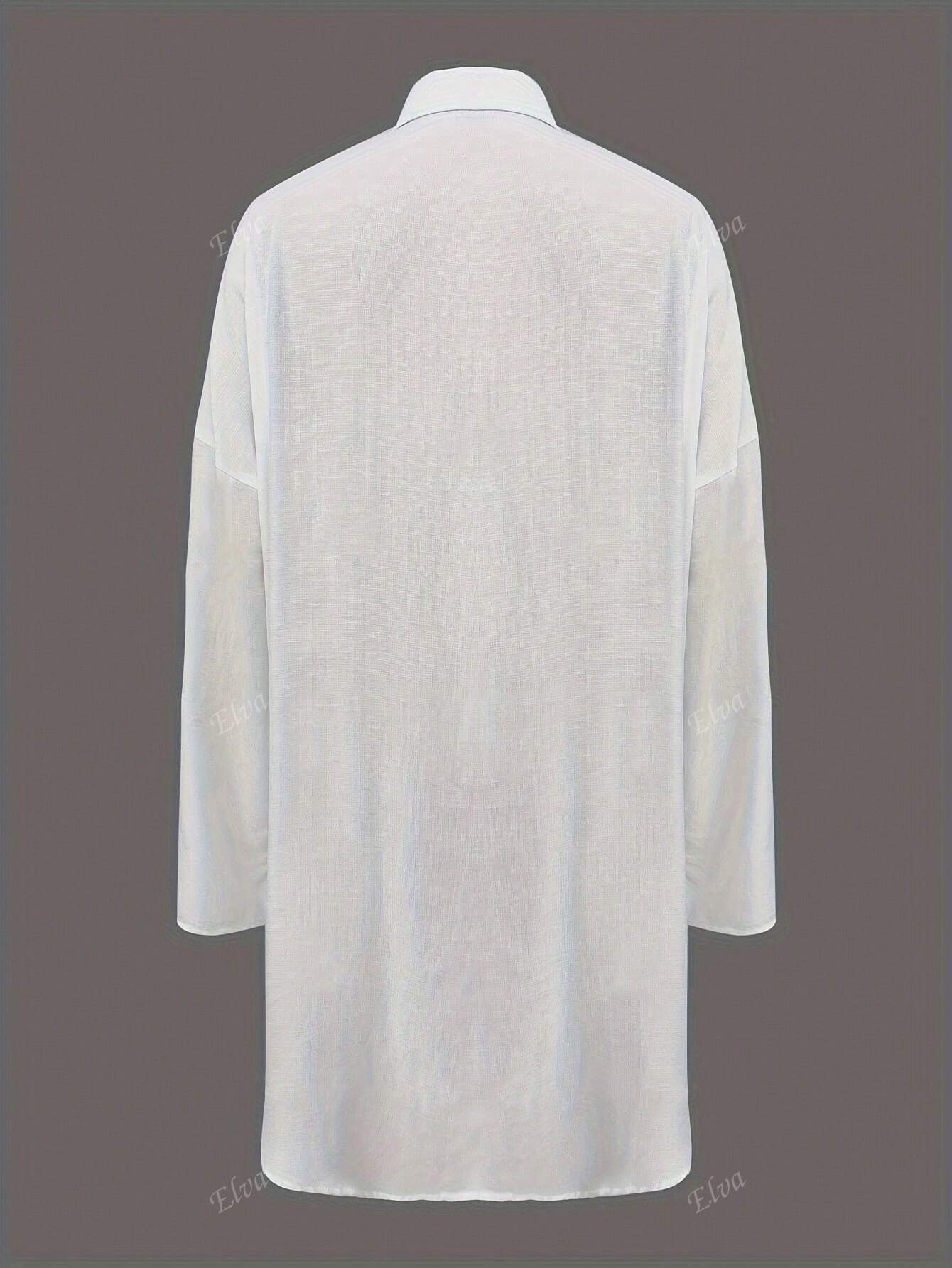 QIANZHIDU Vestido Camisa Solto Grande Casual Simples de Verão e Primavera com Botão na Frente e Cor Sólida para Mulheres