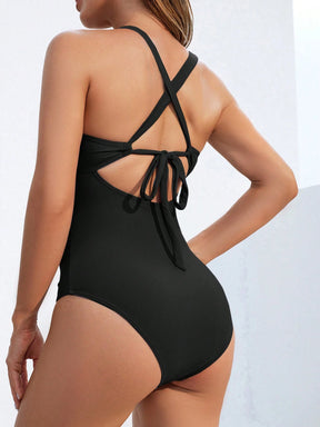 Swim DD+ Maiô Plissado Monocromático Feminino, Estilo Simples para Férias na Praia no Verão