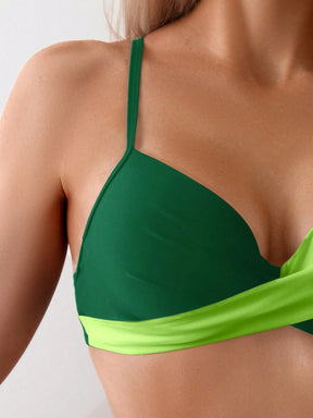 SHEIN Swim Conjunto de Bikini feminino com detalhe transversal em blocos de cores para o verão na praia