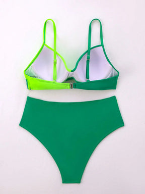 SHEIN Swim Conjunto de Bikini feminino com detalhe transversal em blocos de cores para o verão na praia