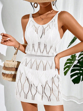 Swim Vcay Vestidos de Praia para Mulheres, Decote Redondo, Costas Descubertas, Cor Sólida, Casual, Capa para o Verão