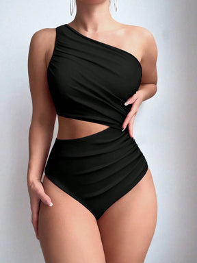 SHEIN Swim Maiô de Praia com Babado Vazado para Verão e Férias Feminino