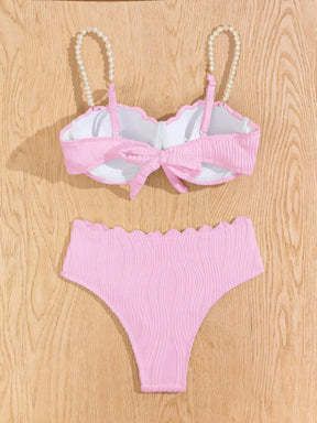 Conjunto de Maiô Bikini Sexy Feminino para o Verão na Praia com tiras de ombro decoradas com pérolas falsas