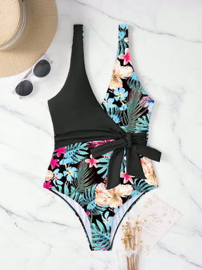 SHEIN Swim Maiô de Peça Única com Alça Destacável, Estampa Aleatória de Verão