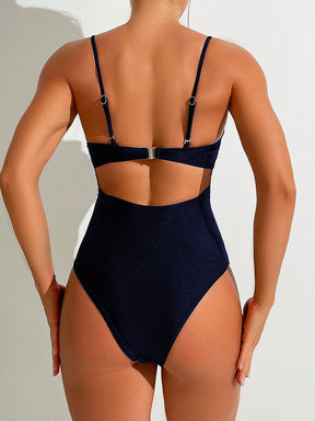 SHEIN Swim 1 Peça Macacão de Banho Feminino de Cor Sólida, com Alças de Espaguete Torcidas, para Verão, com Suporte Interno e Efeito Push-Up
