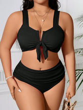 SHEIN Swim Curve 2 Peças/Conjunto Maiô Bikini com Fita Ajustável e Laço em Marrom Plus Size, Verão