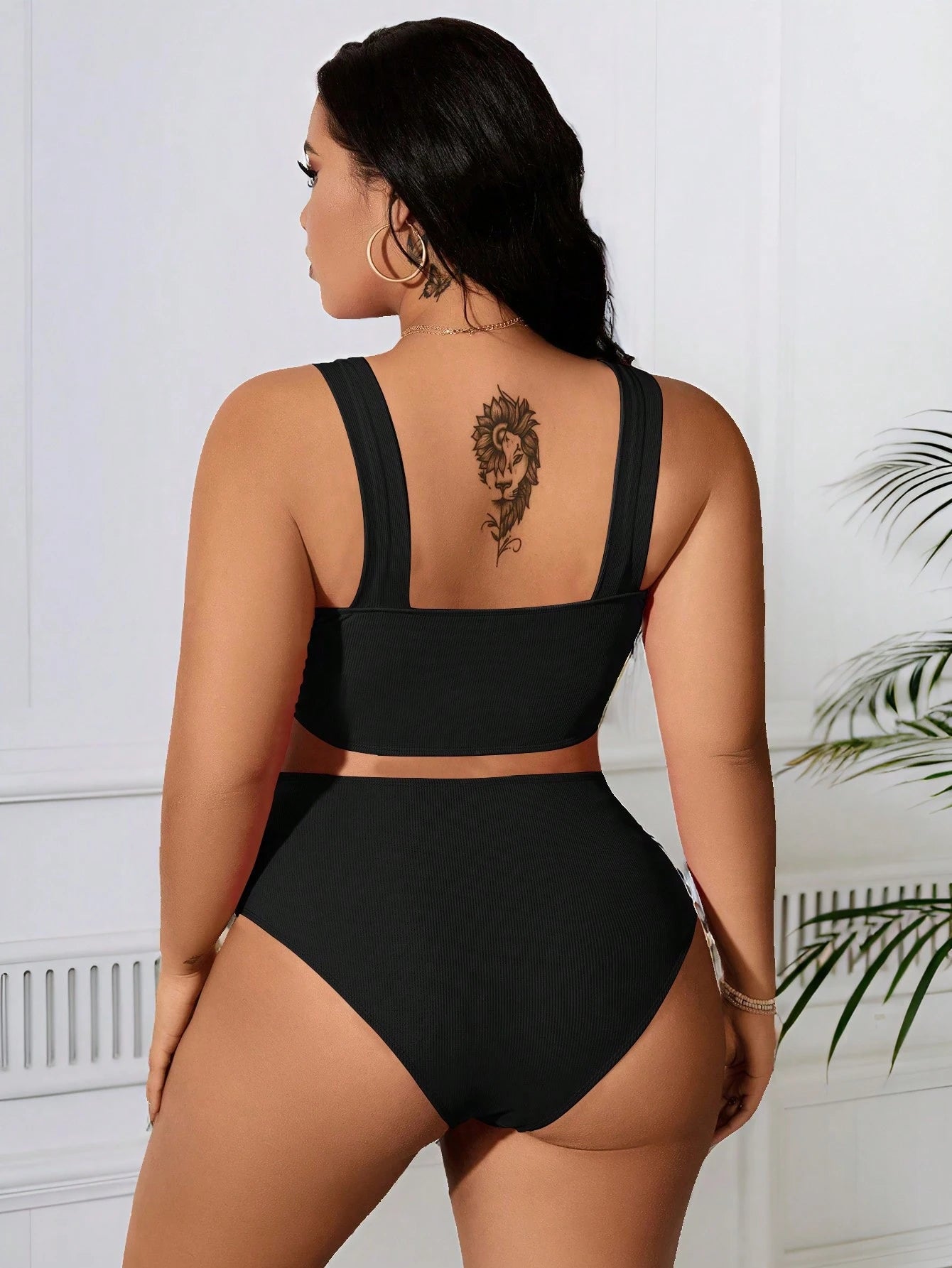 SHEIN Swim Curve 2 Peças/Conjunto Maiô Bikini com Fita Ajustável e Laço em Marrom Plus Size, Verão