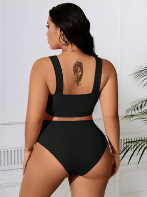 SHEIN Swim Curve 2 Peças/Conjunto Maiô Bikini com Fita Ajustável e Laço em Marrom Plus Size, Verão