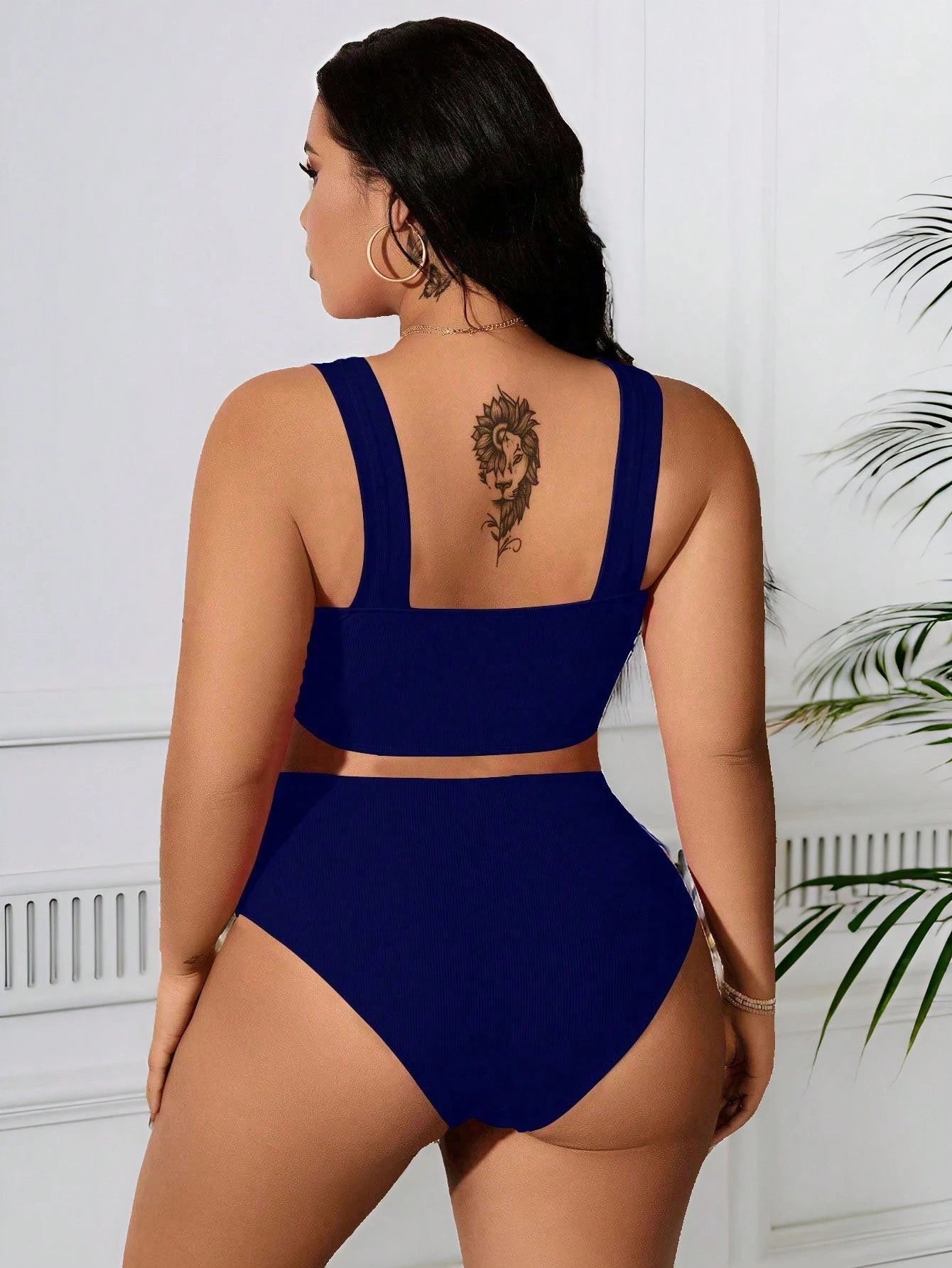 SHEIN Swim Curve 2 Peças/Conjunto Maiô Bikini com Fita Ajustável e Laço em Marrom Plus Size, Verão