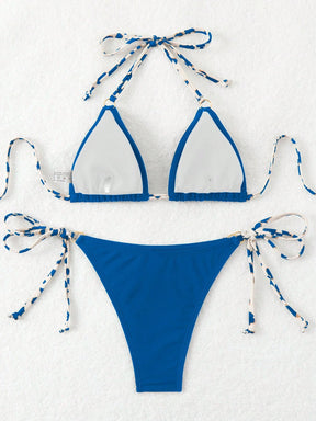 SHEIN Swim Conjunto de Maiô Bikini Estampado Aleatório, Decote em Halter, Costas Vazadas, Sensual, Praia de Verão