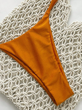 SHEIN Swim Conjunto de Maiô Bikini Feminino Strapless de Verão Solid Color com Amarração e Decoração Metálica, Sexy