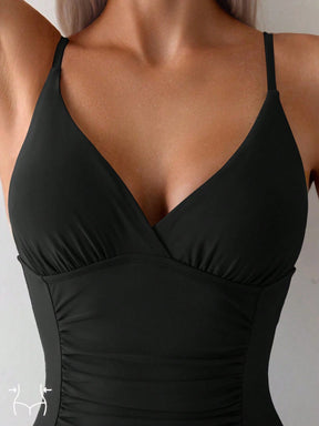 SHEIN Swim Maiô de uma peça para mulher com cor sólida e franzido, com alça de ombro ajustável, perfeito para praia e férias, verão na praia.
