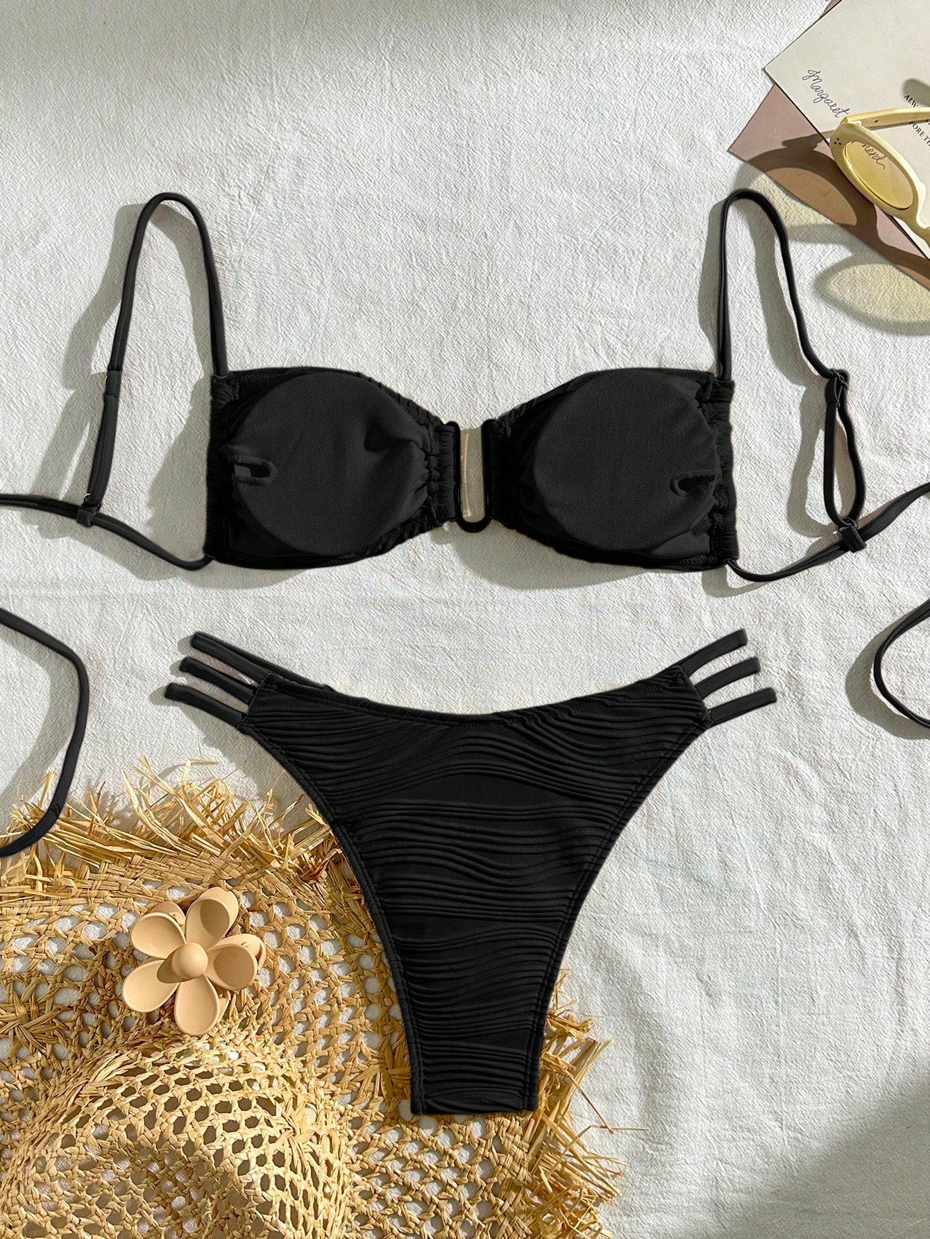 SHEIN Swim Conjunto de Maiô Bikini sexy feminino com recortes e drapeados em bloco de cores para praia de verão