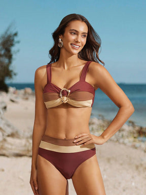 Swim Lushoire Novo Maiô Bikini Fashionista Sexy Recortado Colorido, Conjunto de Maiô de Cintura Alta, Maiô Retrátil Charmoso de Verão
