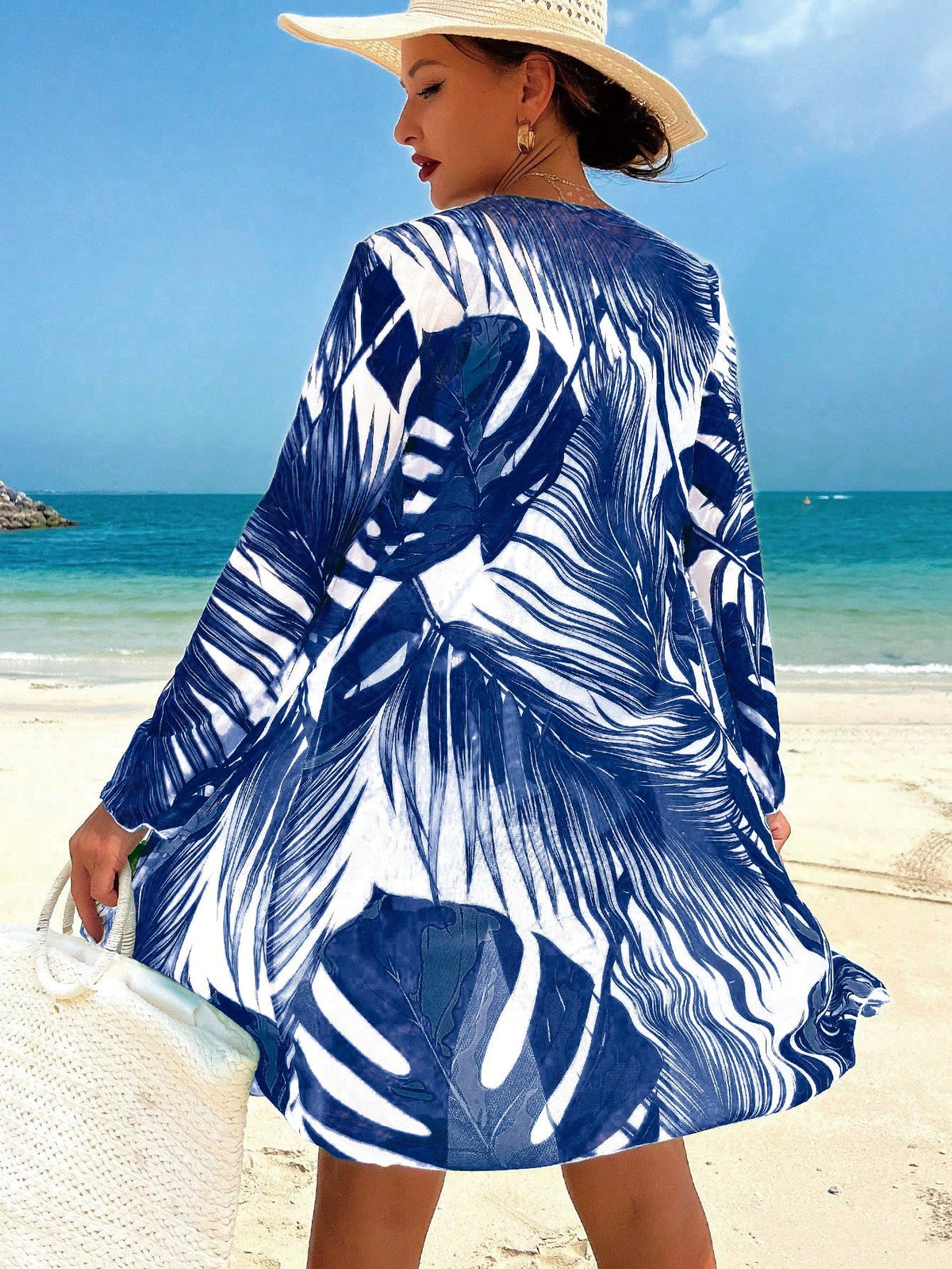 Swim Lushoire Conjunto de Maiô Bikini Sexy com Cordão na Frente e Roupão Floral Tropical de Verão para Mulheres