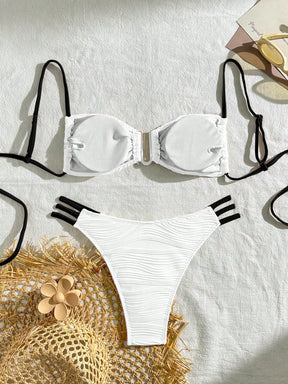 SHEIN Swim Conjunto de Maiô Bikini sexy feminino com recortes e drapeados em bloco de cores para praia de verão