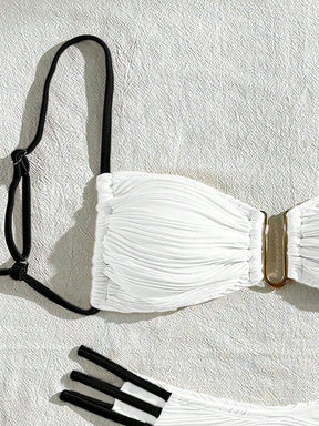 SHEIN Swim Conjunto de Maiô Bikini sexy feminino com recortes e drapeados em bloco de cores para praia de verão