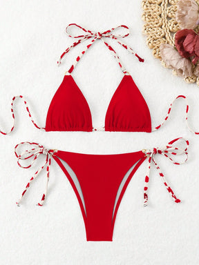 SHEIN Swim Conjunto de Maiô Bikini Estampado Aleatório, Decote em Halter, Costas Vazadas, Sensual, Praia de Verão