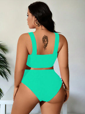 SHEIN Swim Curve 2 Peças/Conjunto Maiô Bikini com Fita Ajustável e Laço em Marrom Plus Size, Verão