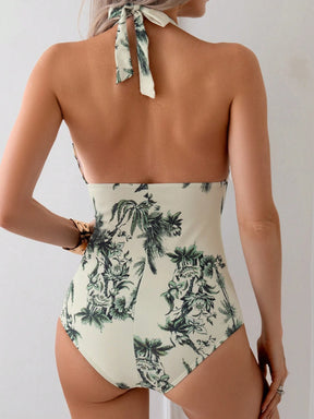 Swim Lushoire Fato de banho de uma peça estampa tropical sem encosto cabresto