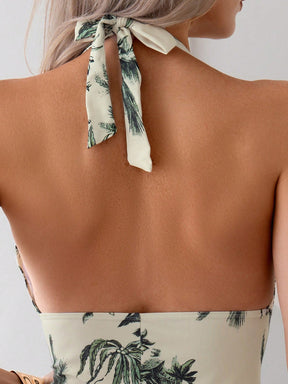 Swim Lushoire Fato de banho de uma peça estampa tropical sem encosto cabresto