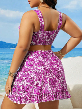 Swim Lushoire Maiô Tankini de Uso Diário Simples com Estampa Aleatória, Plus Size, Verão