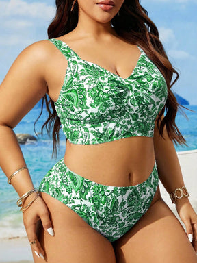Swim Lushoire Maiô Tankini de Uso Diário Simples com Estampa Aleatória, Plus Size, Verão