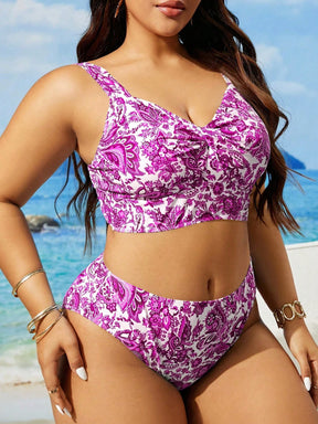Swim Lushoire Maiô Tankini de Uso Diário Simples com Estampa Aleatória, Plus Size, Verão